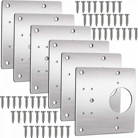 Plaque Reparation Charniere Porte, 6 Pièces Charnière Porte Placard, Réparation Charnière Meuble, Kit de Réparation Meuble en acier inoxydable avec 48 Vis (1/5)
