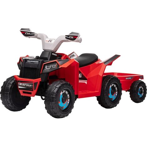 Quad électrique enfant avec remorque, 2,5 km/h, pour 1,5 à 3 ans, charge max 25 kg, rouge (1/5)