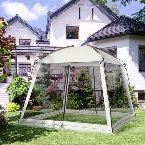 3x3 m Gartenzelt für 6-8 Personen mit 4 Moskitonetzen und 2 Türen, UV-Schutz 50+, inklusive Tragetasche, Weiß