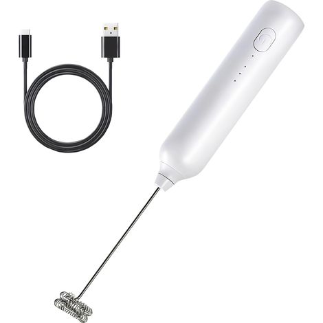 Mousseur à lait électrique portatif rechargeable (USB-C) – 3 vitesses – pour café, matcha, lattes, cappuccinos et chocolat chaud – blanc. (1/5)
