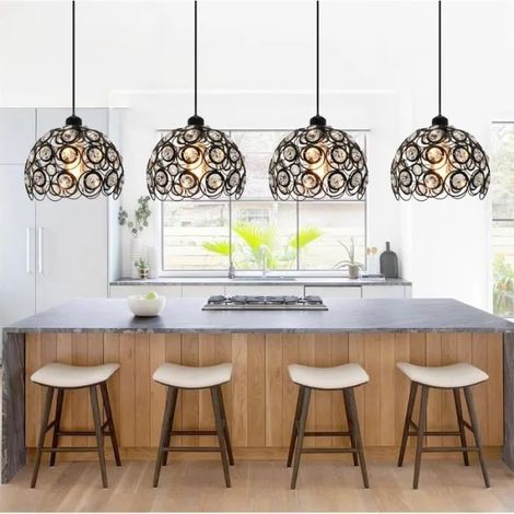 4pcs Retro Lustre Suspension Industriel Cristal Lampe Plafonnier Abat-jour Vintage Noir, 26cm (1/4)