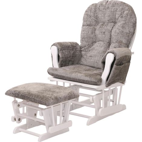 [NEUWERTIG] Relaxsessel HHG-009, Schaukelstuhl Schwingstuhl mit Hocker Stoff Chenille (465g/m²) Öko-Tex hellgrau, Gestell weiß