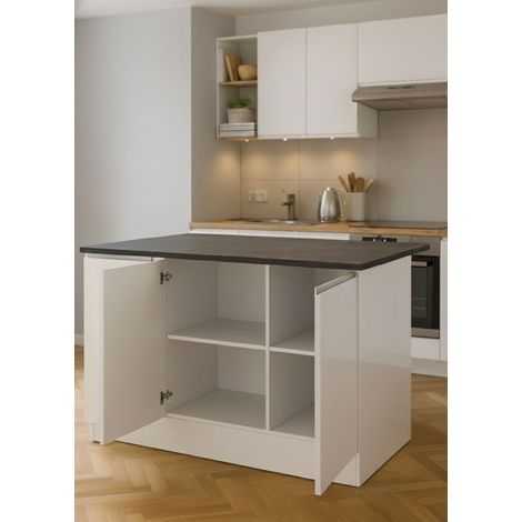 Isola da Cucina - Modulabile 3 Ripiani, Bianco Lucido, -, 155x90x90h cm Gornav