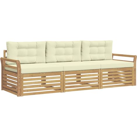 Outdoor Sofa Set 3 pcs White and Cream Solid Acacia Wood vidaXL (1/3)