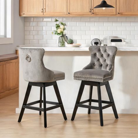 Tabourets de bar gris avec assise pivotante et revêtement (1/5)