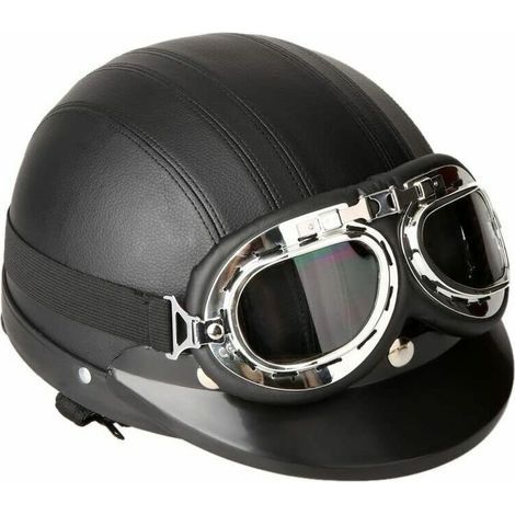 Vespa-Rollerhelm, winddichter Winterhelm mit Visier und UV-Schutzbrille, Retro-Vintage-Stil, 54-60 cm (schwarz) (1/5)