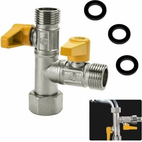 Vanne 3 Voie Raccord T Robinet wc 3 Voies Douchette G 1/2 Vanne de Dérivation de Douche à 3 Voies Valve de Douche en Laiton avec 3 Rondelles en Caoutchouc pour Salle de Bain, Cuisine