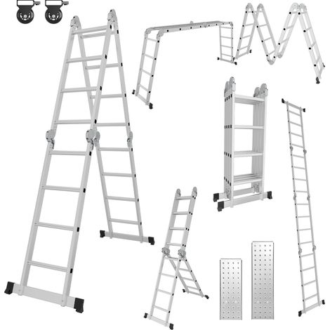 Randaco 7 in 1 Escalera plegable articulada 4x4 escalones, andamio multifuncional, separador de pared, escalera de tijera, 2 plataformas de trabajo