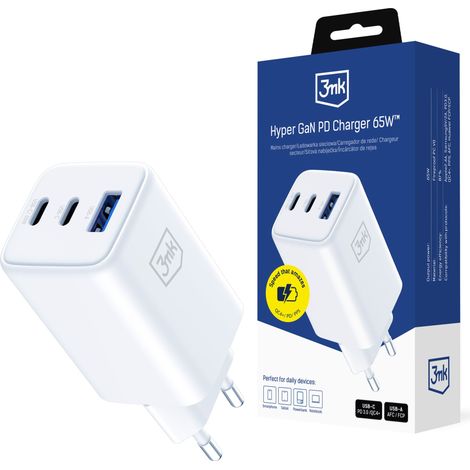 Zubehör – 3mk Hyper GaN Ladegerät 65W QC4+ PD PPS USB 1A2C Weiß EU (1/5)