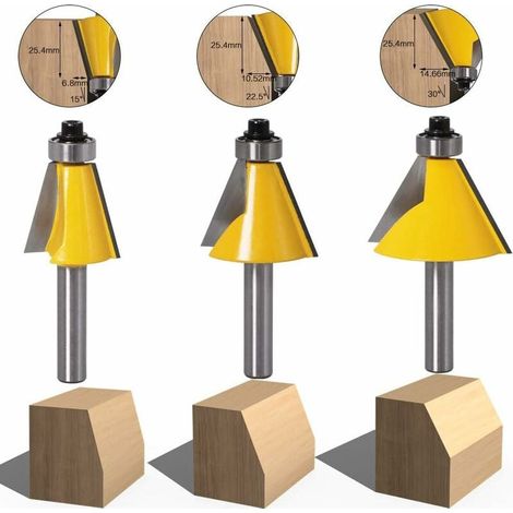 3pcs 8mm Shank Chamfer and Chamfering Cutter Woodworking Tool Wood Milling Cutter (15 Degree + 22.5 Degree + 30 Degree) (1/5)