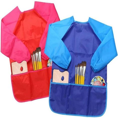 Tablier de peinture imperméable à manches longues pour enfants Irovami, bleu et rose, lot de 2 (1/3)