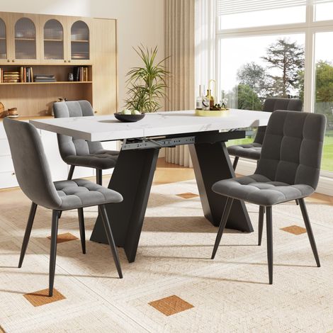 Ensemble table chaises extensible 4 personnes 5 pièces blanc et noir DESVIAE (1/5)
