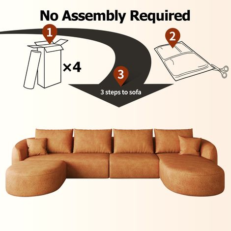 Canapé d'angle en U de 336 cm, canapé compressé en mousse, canapé modulable sans armature, chambre, appartement, sans montage, orange (1/5)