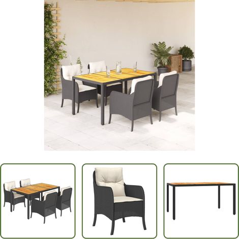 Gartentisch - 5-tlg. Garten-Essgruppe mit Kissen Schwarz Poly Rattan (1/5)
