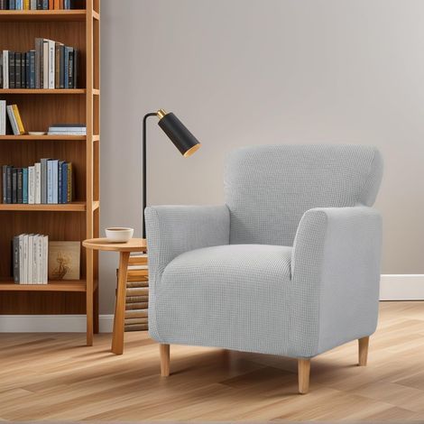 Housse de chaise extensible moderne en tricot ultra doux et antidérapant, couleur unie, pour salon (gris clair)