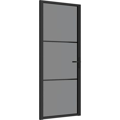 Porte intérieure,Porte d'entrée 83x201,5 cm Noir Verre ESG et aluminium CFW99555 (1/5)