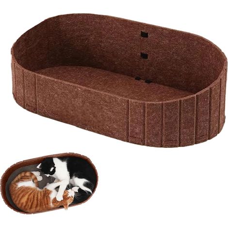 1 - Lit pour chat - Panier en feutre - Surface à griffer intégrée - Design ovale douillet pour intérieur et extérieur Marron 60x60cm (1/5)