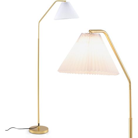 COSTWAY Lampada da Terra ad Arco con Paralume e Testa Regolabile, Piantana da Terra Interruttore a Pedale, Lampada da Pavimento Moderno per Salotto, Soggiorno e Ufficio, Oro e Bianco