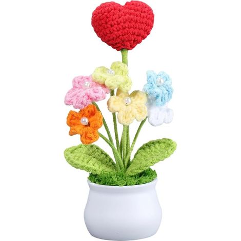 Fleurs Artificielles au Crochet Mini Fleur au Crochet Artificielle Tricotée à la Main Floral Coloré Forget Me Not Heart Love Plantes en Pot Tricotées pour la Maison Bureau Noël Anniversaire (1/5)