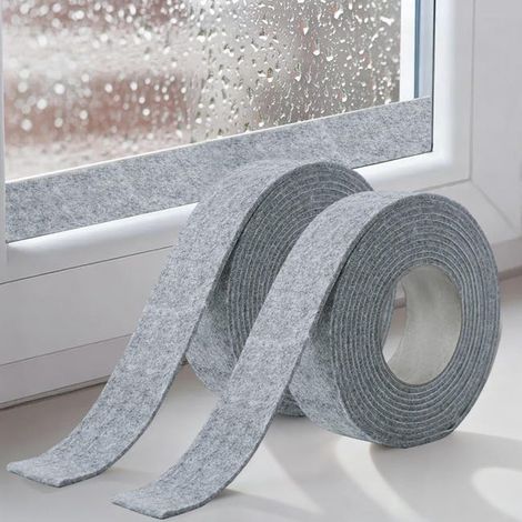 Bandes adhésives absorbantes pour fenêtres, anti-condensation, 400 x 3 cm, ruban adhésif en feutre de coton (paquet de 2, gris)