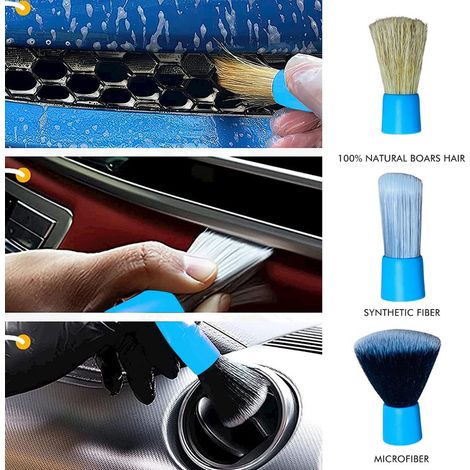 Jeu de 3 brosses de nettoyage auto douces et sans rayures, pinceaux de détail pour voiture, outils de lavage, nettoyage tableau de bord (1/5)