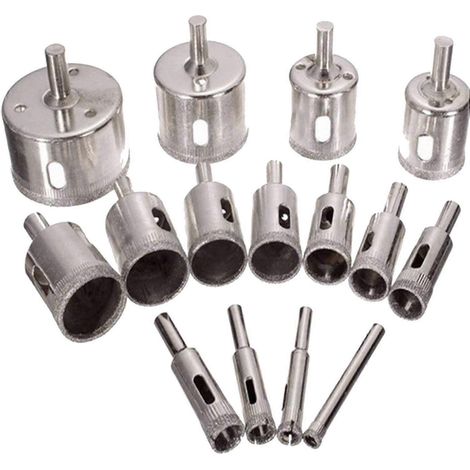 Forets diamantés, jeu de 15 forets à cavités diamantés compatibles avec revêtement diamant, acier au carbone compatible avec le verre, C (1/4)