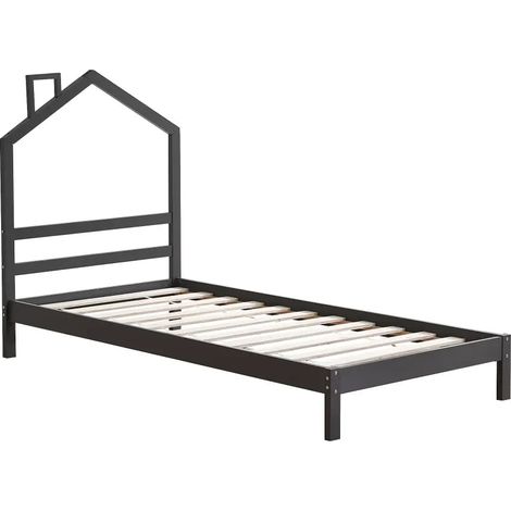 Lit enfant cabane métal gris 90x190 cm avec sommier MONTEIRO (1/5)