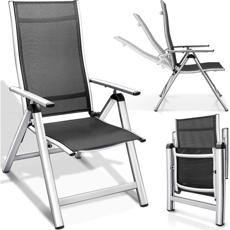 tillvex Silla de jardín premium, 1 pieza, color plata, plegable, de aluminio Silla con respaldo alto y reposabrazos Silla plegable ajustable Silla plegable para balcón, jardín y terraza (1/5)