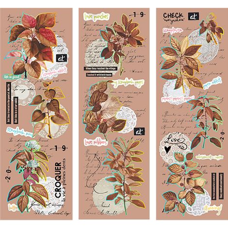 Lot de 3 autocollants vintage nature papier brun pour scrapbooking, journaling, frigo, mur, plantes, facile à poser (1/5)