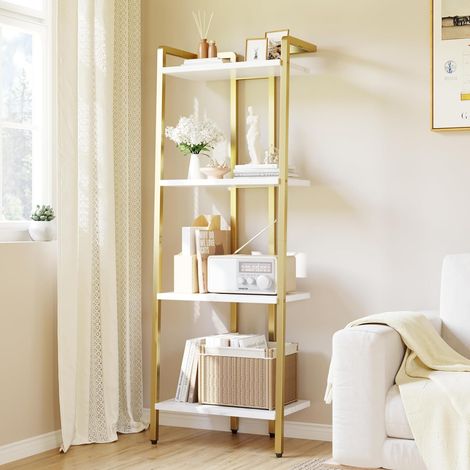 Étagère escalier dorée 4 niveaux autoportante, support plantes et livres pour intérieur (1/5)