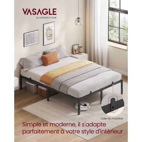 Vasagle – Cadre de lit double 140 x 190 cm – Cadre en métal noir mat – Espace de rangement 31,6 cm – Montage facile – Charge jusqu'à 450 kg (1/5)