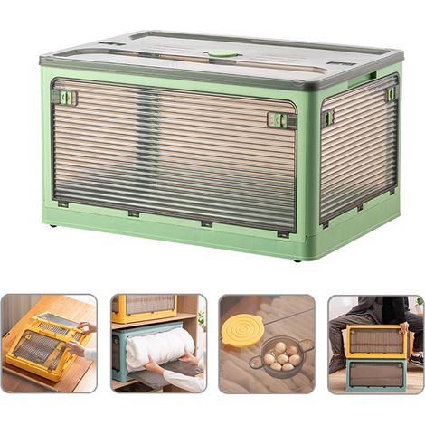 Transparente PET-Aufbewahrungsbox mit Rollen und 4 Öffnungen, 51,5 x 36 x 30 cm, ideal für Zuhause – Braun und Grün (1/5)