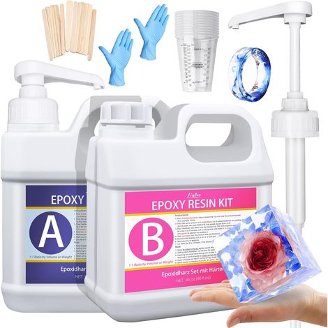 Résine époxy avec durcisseur - 2,7 kg/2,4 l - Résine transparente pour coulée sans bulles, plateaux de table, bijoux et moules (1/5)