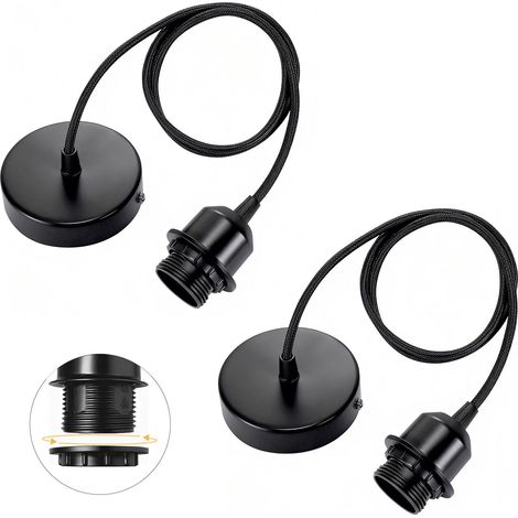 lot de 2 suspensions E27 avec bague vissable, câble textile réglable 100cm, suspension compatible avec abat-jour, douille idéale pour suspension de cuisine (1/5)