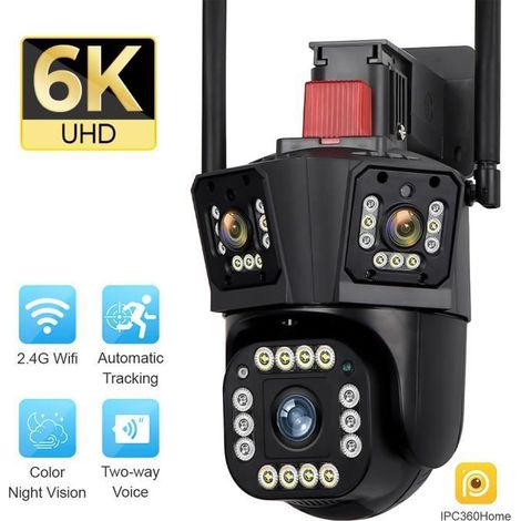 Caméra de Surveillance WiFi Extérieure Prumya, IP Caméra 12MP triple objectif trois écrans IP66 Vision Nocturne Maison Sécurité (1/4)