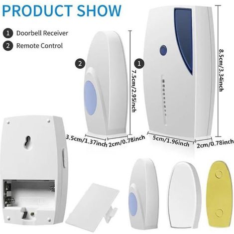 Sonnette sans fil intelligente avec indicateur LED,sonnette de porte étanche,kit carillon sans fil à piles avec portée SONNETTE (1/5)