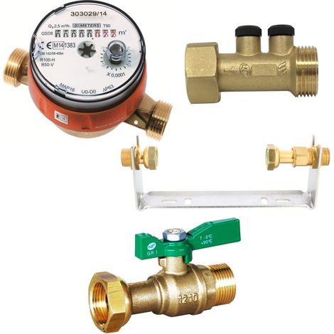 Kit compteur eau chaude avec robinet compteur NF, clapet anti-pollution - Arcanaute (1/5)