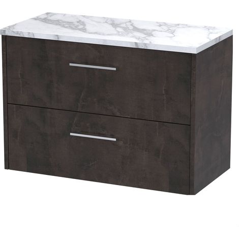Winshill Contemporary Wall Hung Vanity Unit with Laminate Worktop, Metallic Slate, 800mm