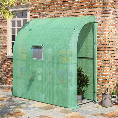 Serre de jardin adossée 200 x 100 x 215 cm avec 2 portes, structure acier et housse PE verte (1/5)