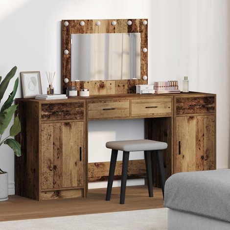 Schminktisch mit Spiegelbeleuchtung 3 pcs Braun Holzwerkstoff