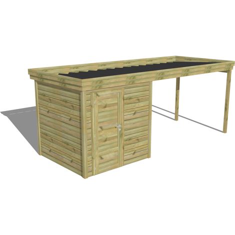 ABRI DE JARDIN bois Pin autoclave 27mm - 5,64x2,14m / 12,1m2 - Bac acier - Abri Français (1/5)