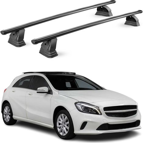 OMAC Barres de toit transversales en acier pour Mercedes Classe A W176 2012-2018 – TÜV / DIN 75302:2019 – Antivol inclus – Rainure en T (accessoires) – Charge max 75 kg – 2 barres – Noir (1/5)