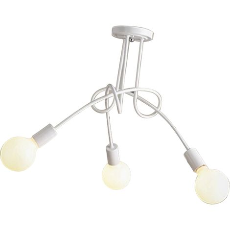 Lustre moderne en fer forgé, style industriel élégant et facile à installer, 3 têtes, blanc, idéal pour bureau, chambre, salon ou cuisine. (1/3)