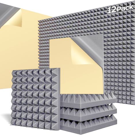 Lot de 24 panneaux acoustiques auto-adhésifs, panneaux insonorisants en polyuréthane, panneaux muraux insonorisants haute densité, 30 x 30 x 5 cm (1/5)