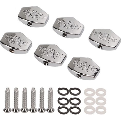 6 boutons de mécaniques de guitare, boutons de rechange, en métal, grands, carrés, sculptés (1/5)
