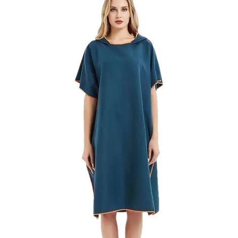 Poncho da surf blu ad asciugatura rapida, accappatoio intercambiabile, felpa con cappuccio adatta a uomini e donne adulti, maglia da muta per surf e nuoto - taglia unica.