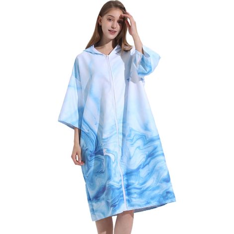 Peignoir de plage à capuche, poncho de bain double face en peluche avec fermeture éclair, peignoir de plage pour se changer après le surf (1/5)