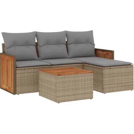 Set Divano da Giardino 5 pz Salotto da Giardino con Cuscini Beige in Polyrattan (1/5)