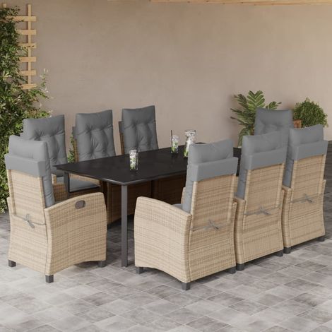 9-tlg. Garten-Essgruppe mit Kissen Beigemischung Poly Rattan (1/5)