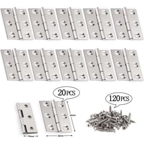 Charnière Inox,Paumelle,20 Pièces Porte Pliantes en Acier Inoxydable Argent Avec 120Pcs Vis en Connecteurs Pour Ton Meubles de Maison Matériel Armoire Garde Porte Tiroir Charnières (1/5)